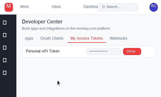 My Access Tokens tab